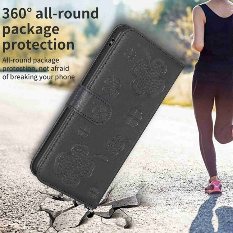 For Samsung Galaxy S24 5G Four-leaf Embossed Leather Phone Case(Black)
