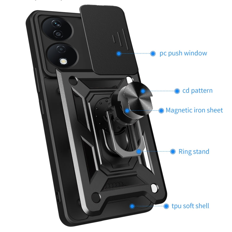 For Honor X7b Sliding Camera Cover Design TPU+PC Phone Case(Blue)