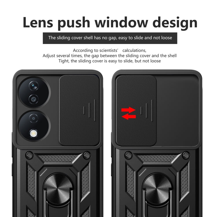 For Honor X7b Sliding Camera Cover Design TPU+PC Phone Case(Blue)