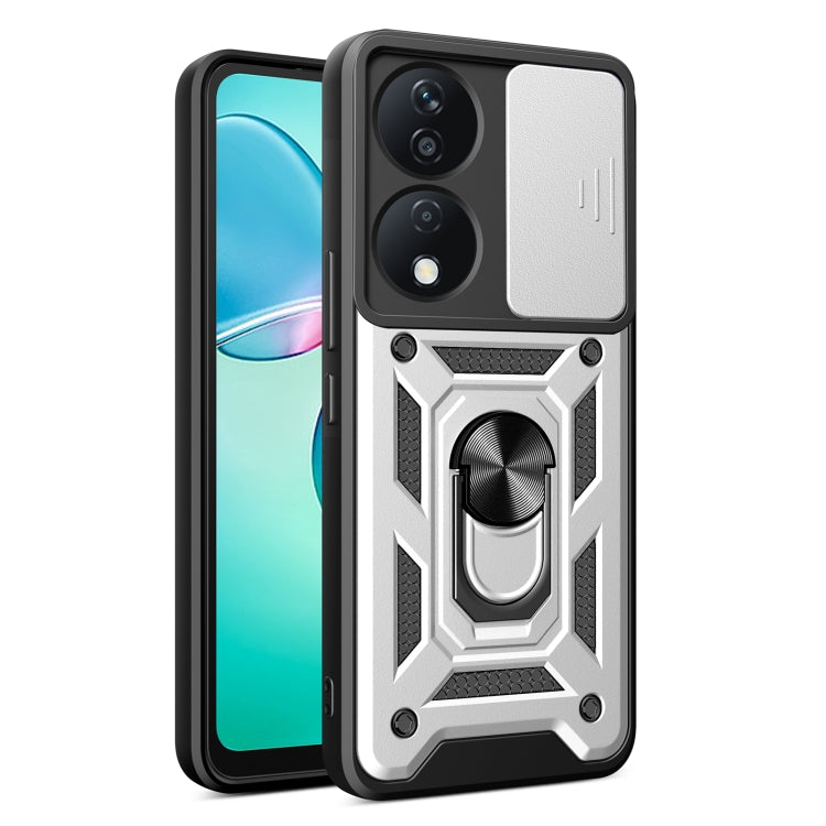 For Honor X7b Sliding Camera Cover Design TPU+PC Phone Case(Silver)