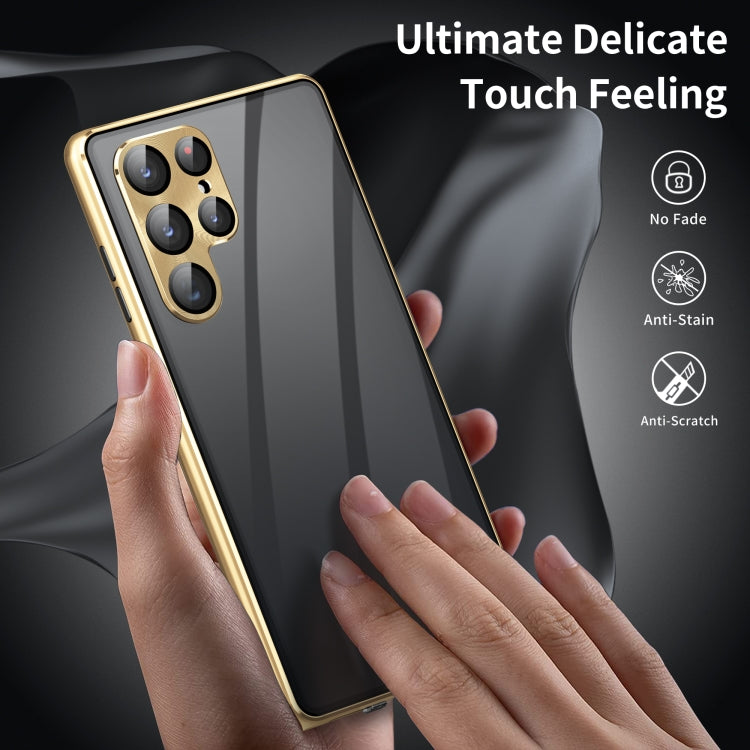 For Samsung Galaxy S24 5G Privacy Full Cover Magnetic Metal Tempered Glass Phone Case(Black)