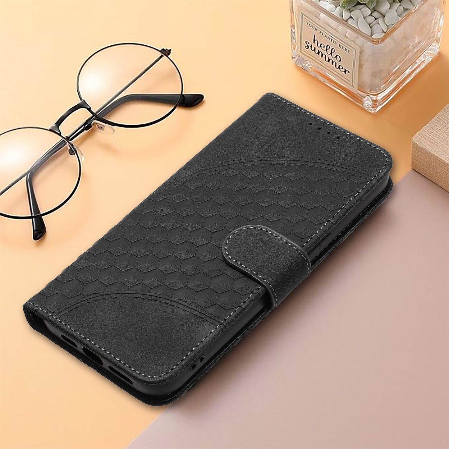For iPhone 16e YX0060 Elephant Head Embossed Phone Leather Case with Lanyard(Black)