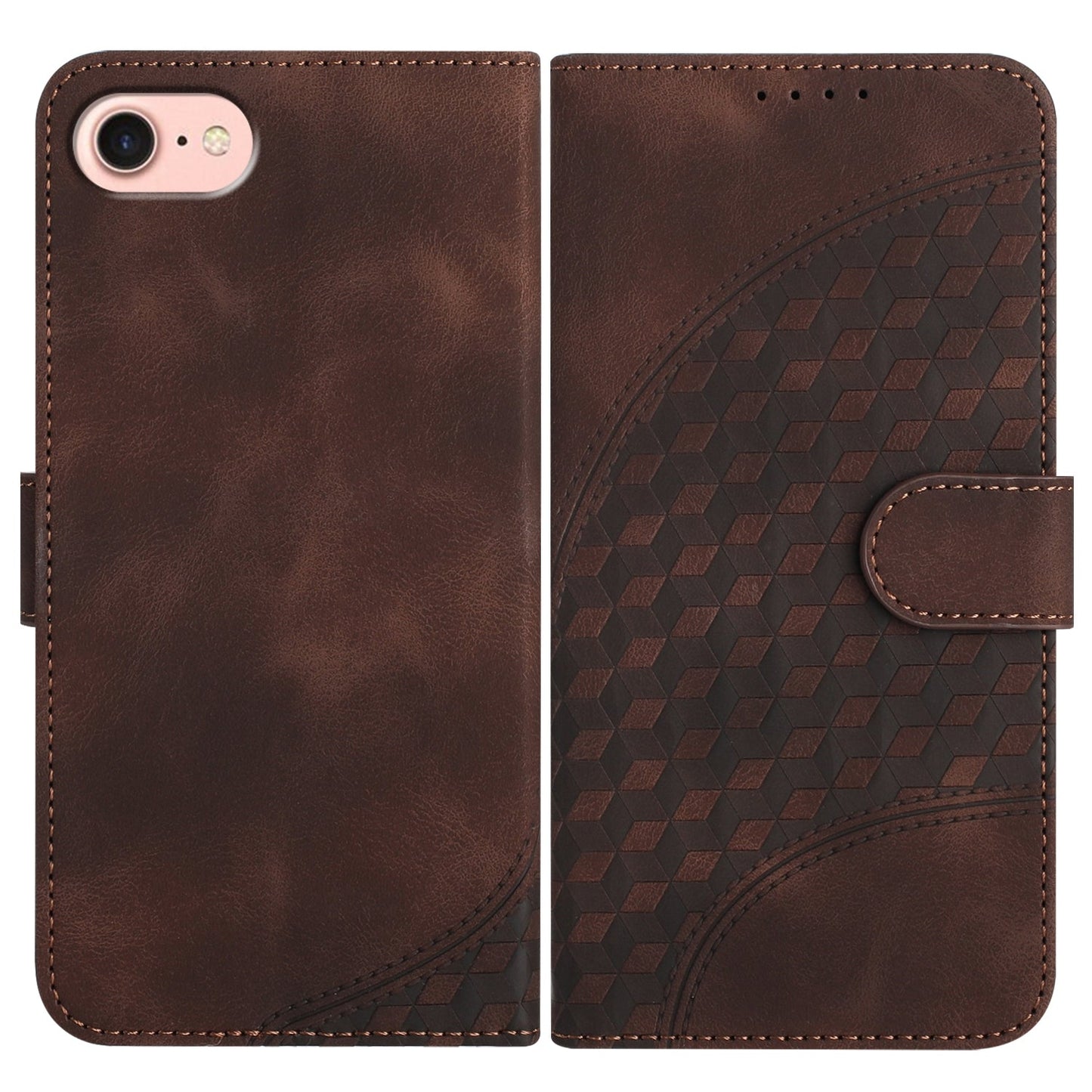 For iPhone 16e YX0060 Elephant Head Embossed Phone Leather Case with Lanyard(Coffee)
