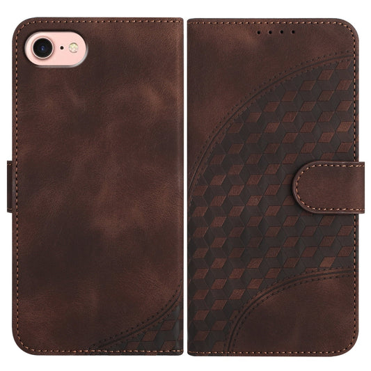 For iPhone 16e YX0060 Elephant Head Embossed Phone Leather Case with Lanyard(Coffee)