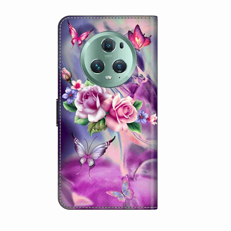 For Honor Magic5 Pro Crystal 3D Shockproof Protective Leather Phone Case(Butterfly)