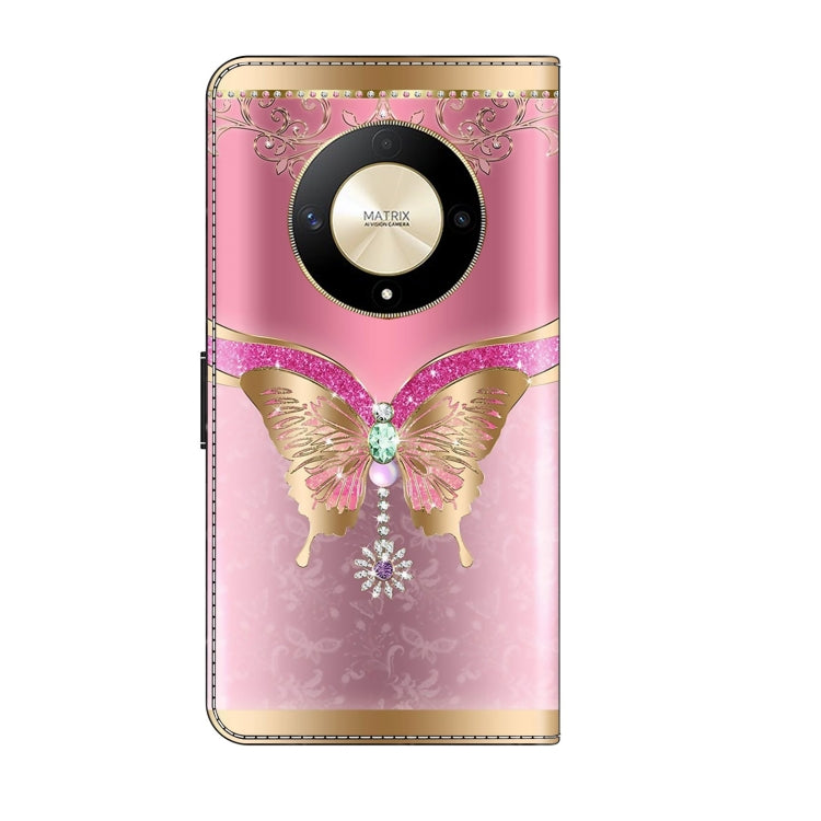 For Honor Magic6 Lite Crystal 3D Shockproof Protective Leather Phone Case(Pink Bottom Butterfly)