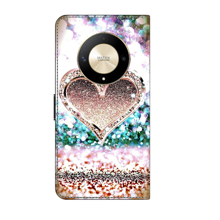 For Honor Magic6 Lite Crystal 3D Shockproof Protective Leather Phone Case(Pink Diamond Heart)