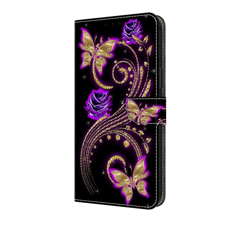 For Honor Magic6 Lite Crystal 3D Shockproof Protective Leather Phone Case(Purple Flower Butterfly)