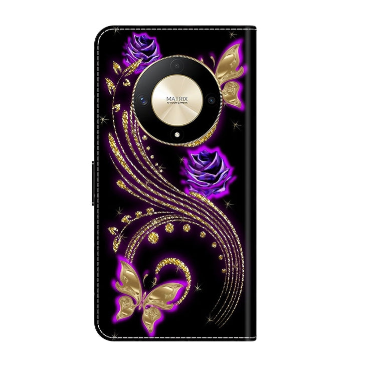 For Honor Magic6 Lite Crystal 3D Shockproof Protective Leather Phone Case(Purple Flower Butterfly)