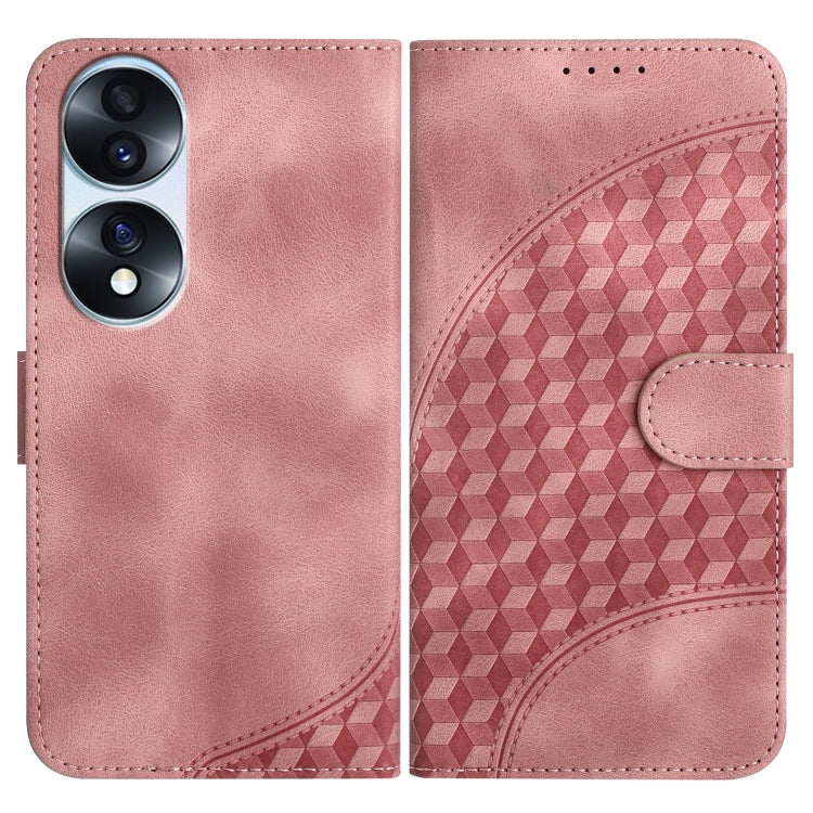 For Honor 70 Pro YX0060 Elephant Head Embossed Phone Leather Case with Lanyard(Pink)