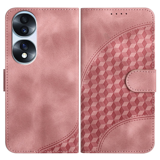 For Honor 70 Pro YX0060 Elephant Head Embossed Phone Leather Case with Lanyard(Pink)