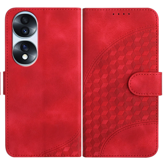 For Honor 70 Pro YX0060 Elephant Head Embossed Phone Leather Case with Lanyard(Red)