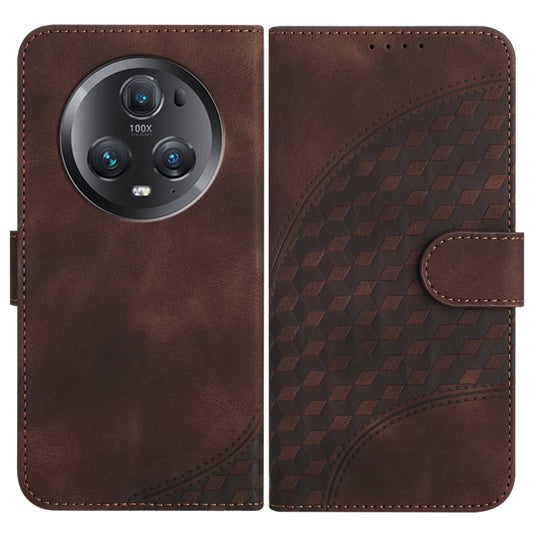 For Honor Magic5 Pro YX0060 Elephant Head Embossed Phone Leather Case with Lanyard(Coffee)