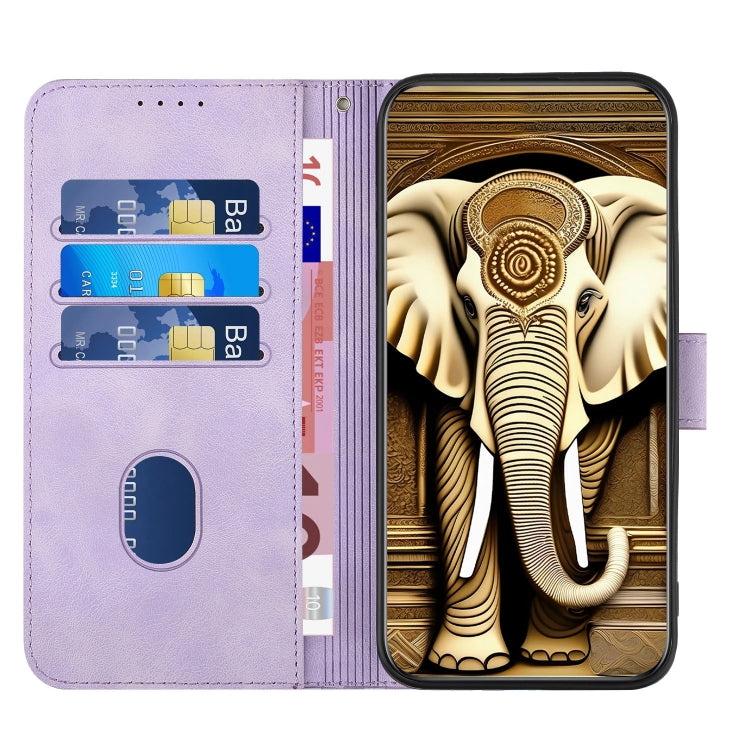 For Honor X8 5G YX0060 Elephant Head Embossed Phone Leather Case with Lanyard(Light Purple)