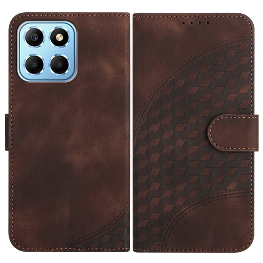 For Honor X8 5G YX0060 Elephant Head Embossed Phone Leather Case with Lanyard(Coffee)
