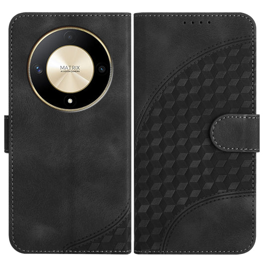 For Honor X9a YX0060 Elephant Head Embossed Phone Leather Case with Lanyard(Black)