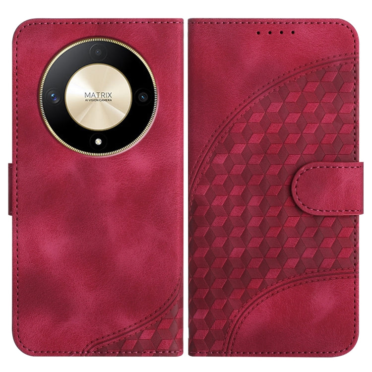 For Honor X9a YX0060 Elephant Head Embossed Phone Leather Case with Lanyard(Rose Red)
