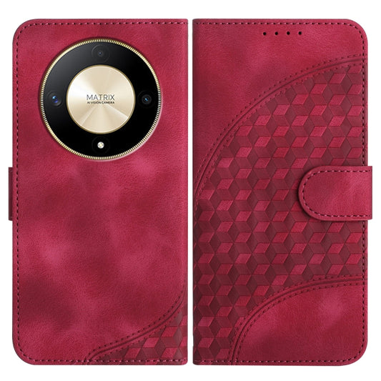 For Honor X9a YX0060 Elephant Head Embossed Phone Leather Case with Lanyard(Rose Red)