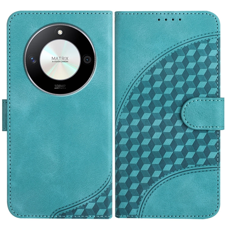 For Honor X50 YX0060 Elephant Head Embossed Phone Leather Case with Lanyard(Light Blue)