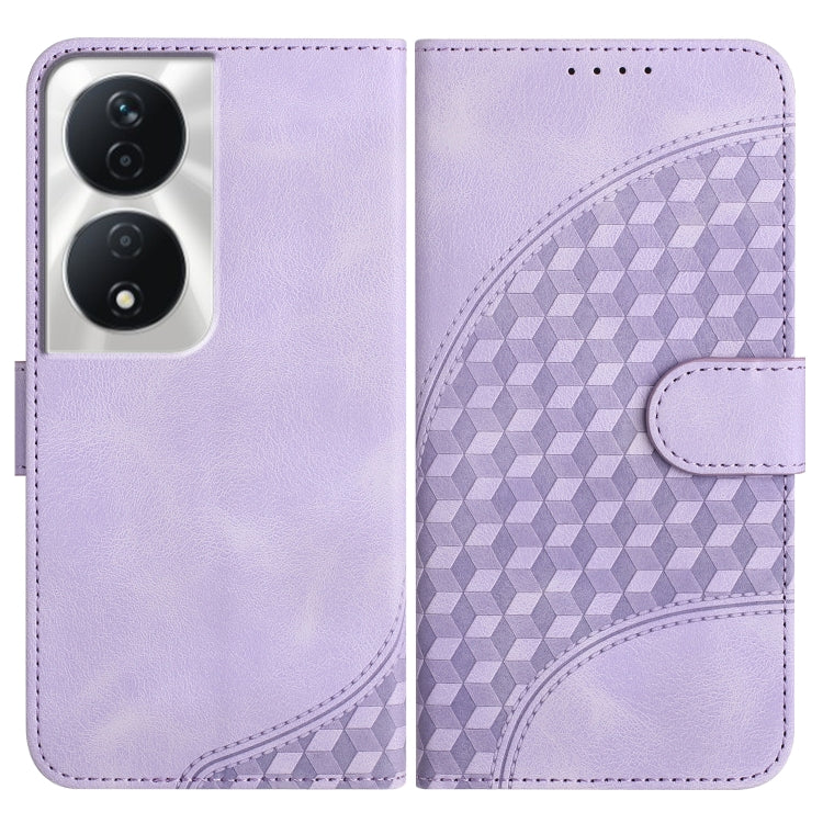 For Honor X7b YX0060 Elephant Head Embossed Phone Leather Case with Lanyard(Light Purple)