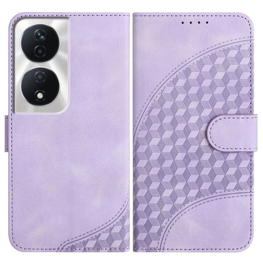 For Honor X7b YX0060 Elephant Head Embossed Phone Leather Case with Lanyard(Light Purple)