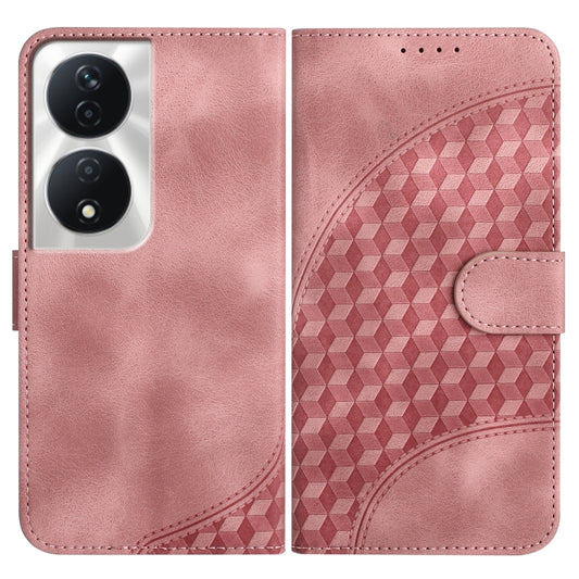 For Honor X7b YX0060 Elephant Head Embossed Phone Leather Case with Lanyard(Pink)