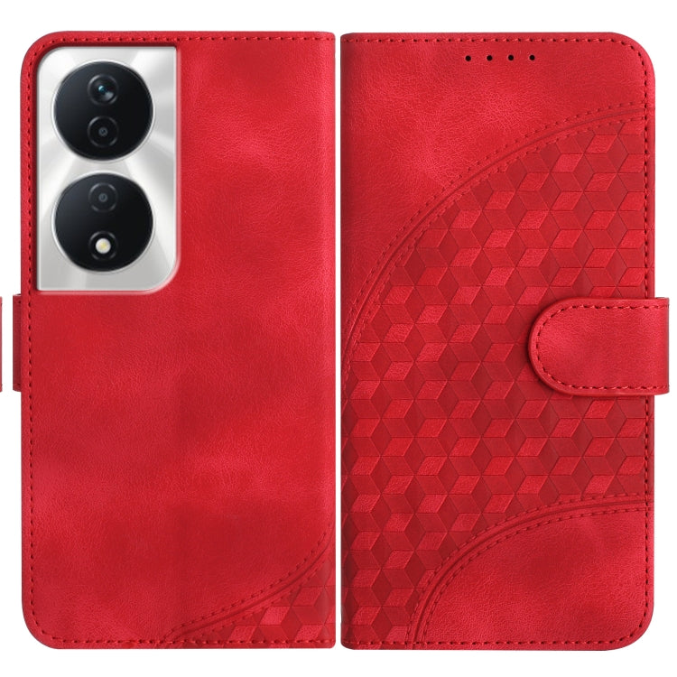 For Honor X7b YX0060 Elephant Head Embossed Phone Leather Case with Lanyard(Red)