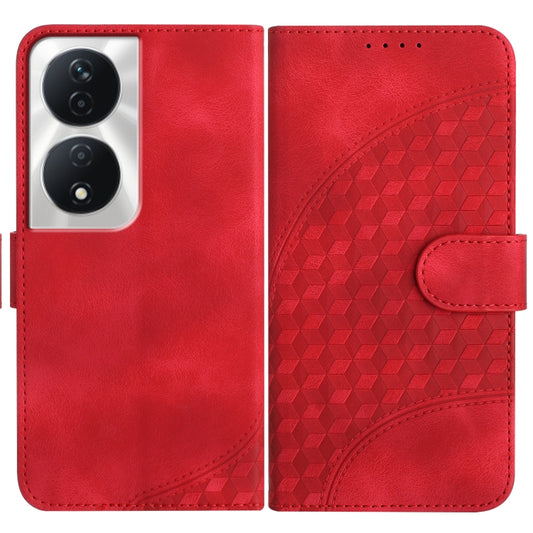For Honor X7b YX0060 Elephant Head Embossed Phone Leather Case with Lanyard(Red)