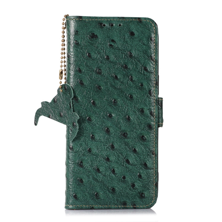 For Honor 100 5G Ostrich Pattern Genuine Leather RFID Phone Case(Green)