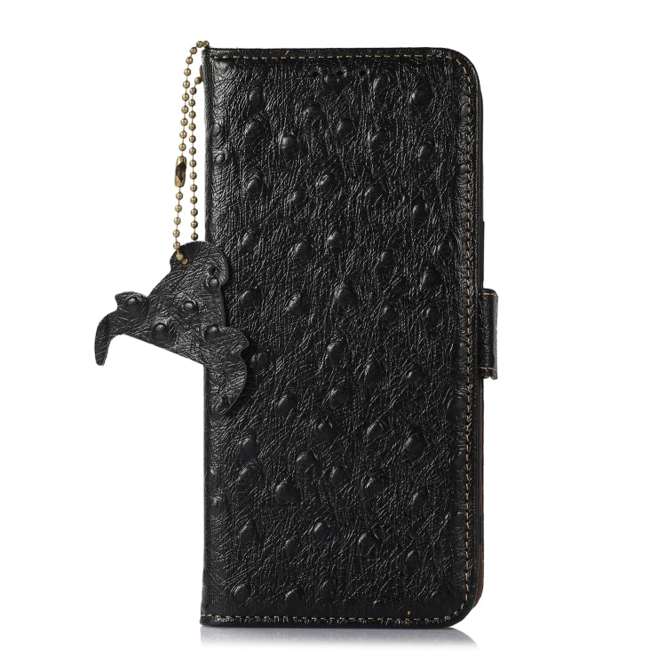 For Honor 100 5G Ostrich Pattern Genuine Leather RFID Phone Case(Black)