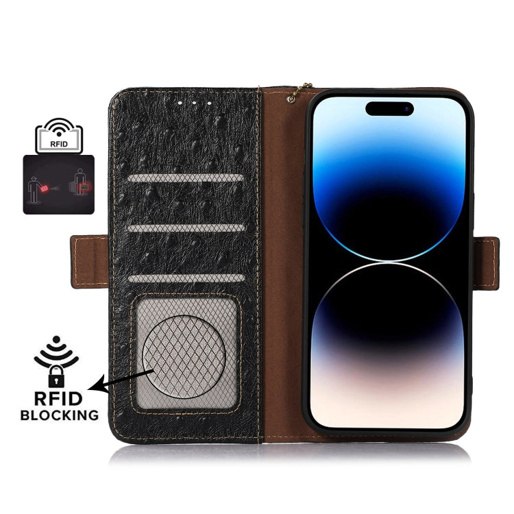 For Honor 100 5G Ostrich Pattern Genuine Leather RFID Phone Case(Black)