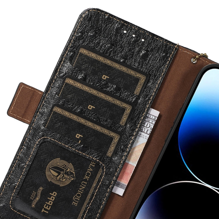 For Honor 100 5G Ostrich Pattern Genuine Leather RFID Phone Case(Black)