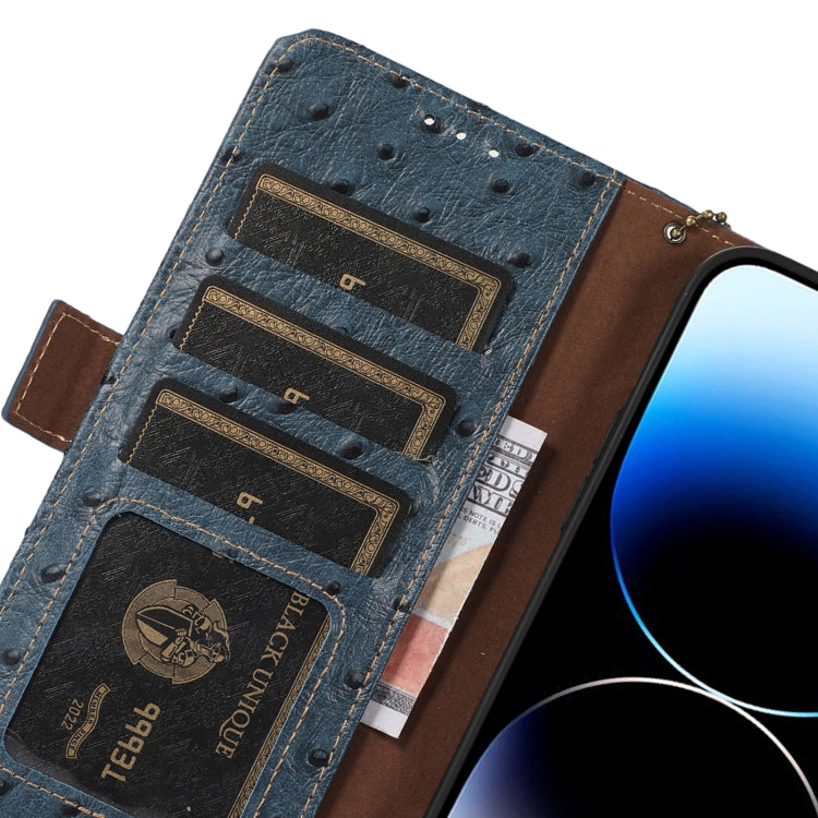 For Honor 100 5G Ostrich Pattern Genuine Leather RFID Phone Case(Blue)