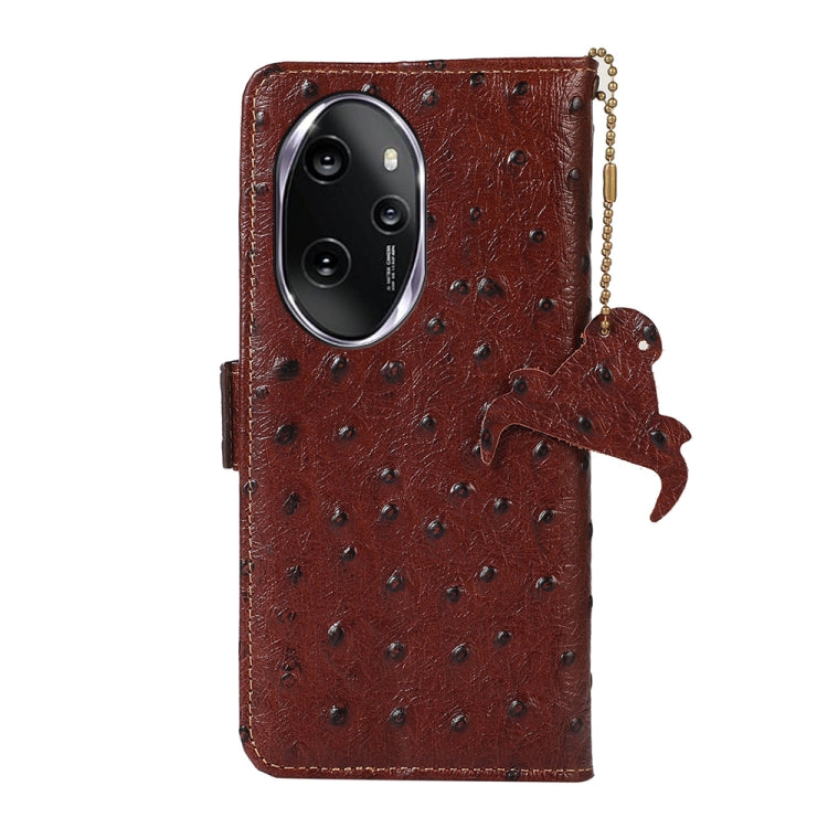For Honor 100 Pro 5G Ostrich Pattern Genuine Leather RFID Phone Case(Coffee)