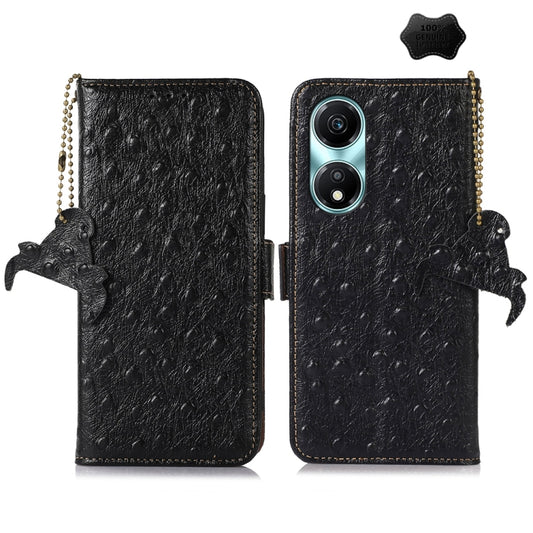 For Honor X5 Plus Ostrich Pattern Genuine Leather RFID Phone Case(Black)