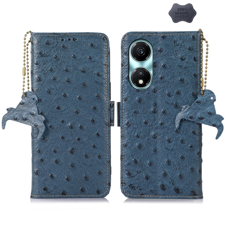 For Honor X5 Plus Ostrich Pattern Genuine Leather RFID Phone Case(Blue)