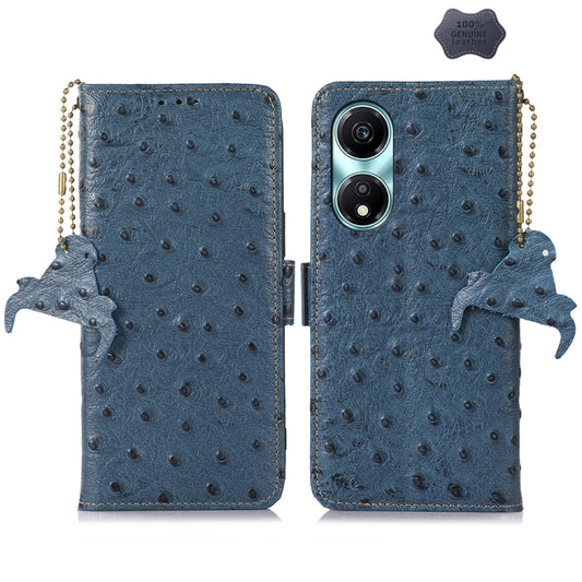 For Honor X5 Plus Ostrich Pattern Genuine Leather RFID Phone Case(Blue)
