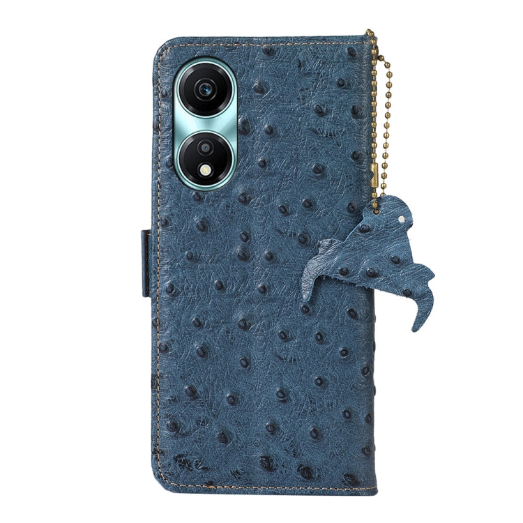 For Honor X5 Plus Ostrich Pattern Genuine Leather RFID Phone Case(Blue)