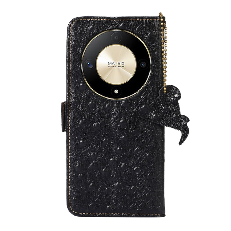 For Honor Magic6 Lite / X50 / X9b Ostrich Pattern Genuine Leather RFID Phone Case(Black)