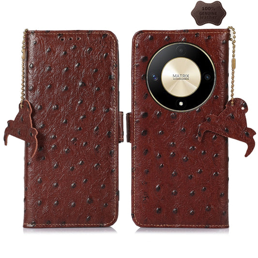 For Honor Magic6 Lite / X50 / X9b Ostrich Pattern Genuine Leather RFID Phone Case(Coffee)