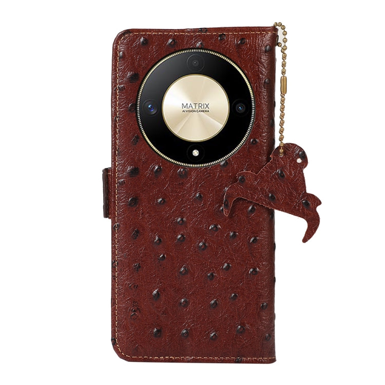 For Honor Magic6 Lite / X50 / X9b Ostrich Pattern Genuine Leather RFID Phone Case(Coffee)