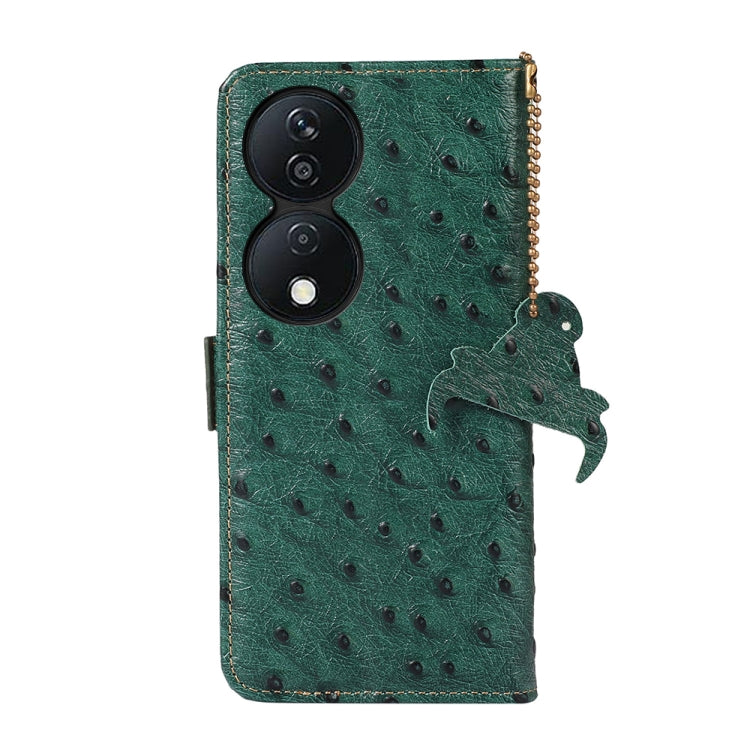 For Honor X7b Ostrich Pattern Genuine Leather RFID Phone Case(Green)