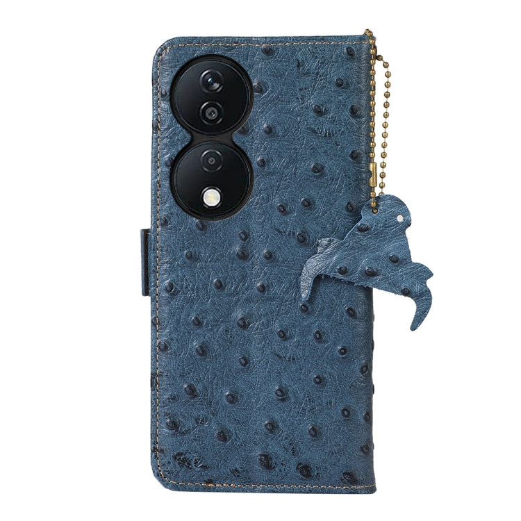 For Honor X7b Ostrich Pattern Genuine Leather RFID Phone Case(Blue)