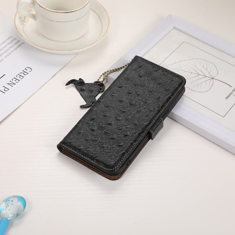 For Honor X8b Ostrich Pattern Genuine Leather RFID Phone Case(Black)