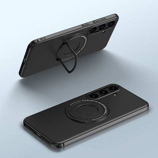 For Samsung Galaxy S24 5G Matte Magsafe Magnetic Phone Case with Trolley Holder(Black)