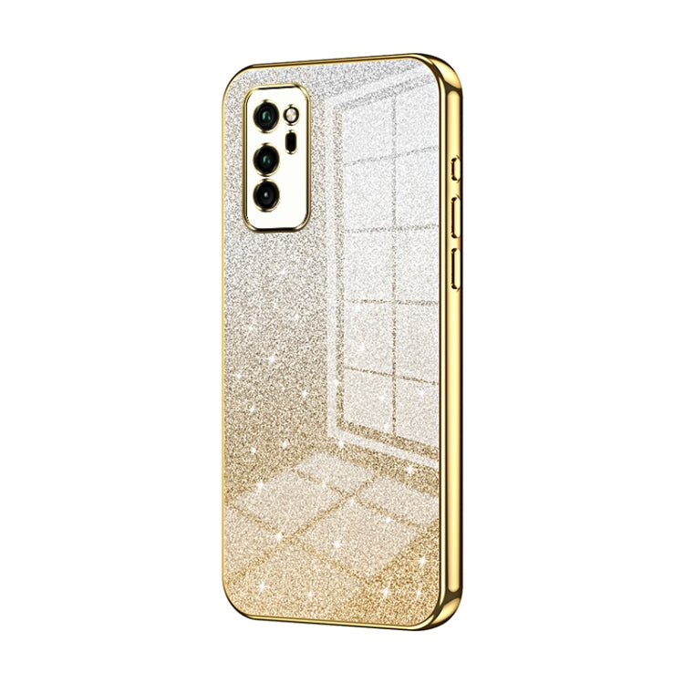 For Honor V30 Gradient Glitter Powder Electroplated Phone Case(Gold)