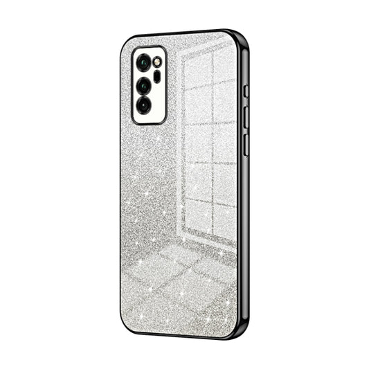For Honor V30 Gradient Glitter Powder Electroplated Phone Case(Black)