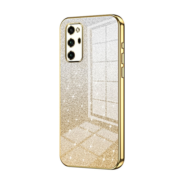 For Honor V30 Pro Gradient Glitter Powder Electroplated Phone Case(Gold)