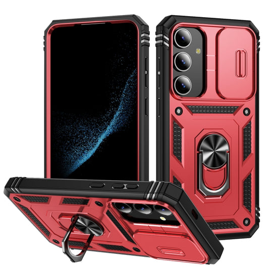 For Samsung Galaxy S24 5G Sliding Camshield TPU + PC Phone Case with Holder(Red+Black)