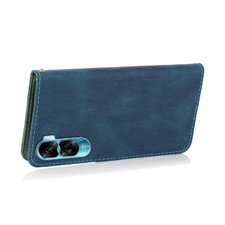For Honor 90 Lite Dual-color Stitching Leather Phone Case(Blue Green)